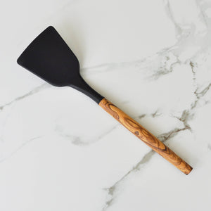 Silicone Turner (Black) with Olive Wood Handle - 12"