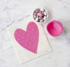 Swedish Dishcloth - Heart - Pink