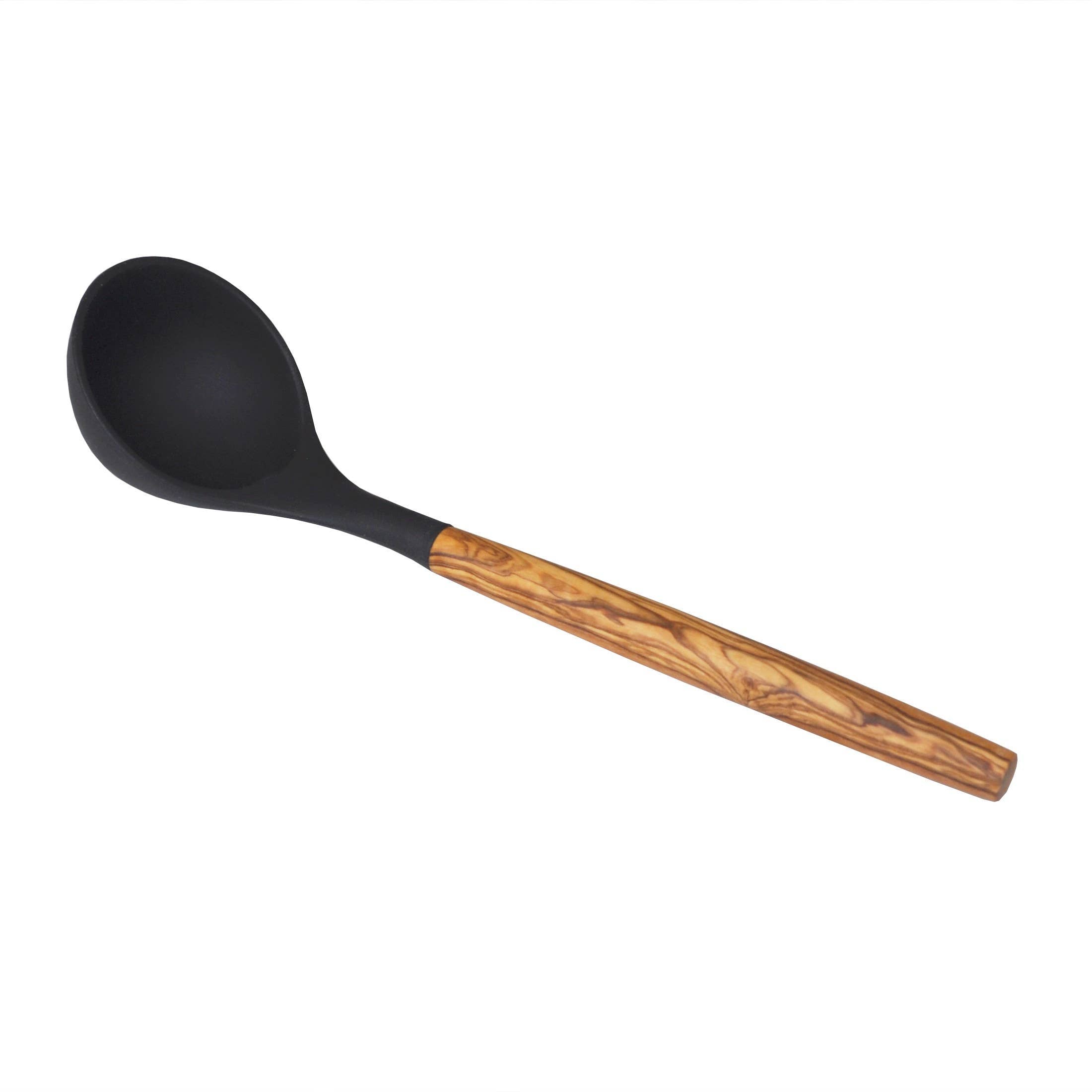 Silicone Ladle (Black) with Olive Wood Handle - 12"