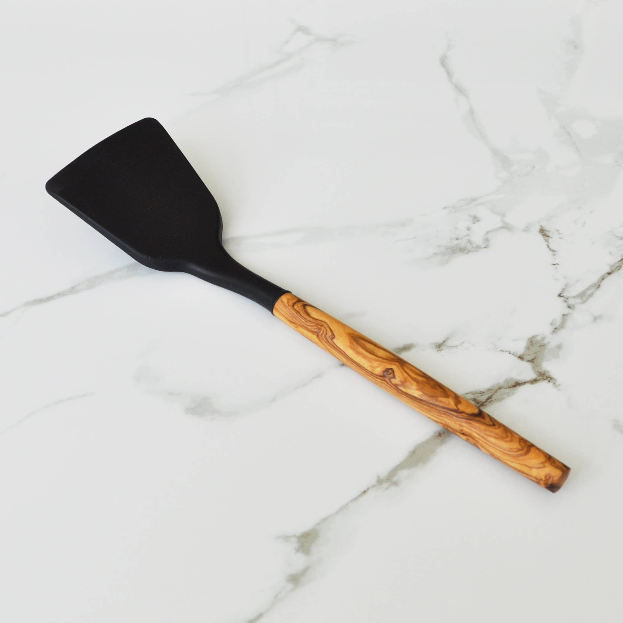 Silicone Turner (Black) with Olive Wood Handle - 12"