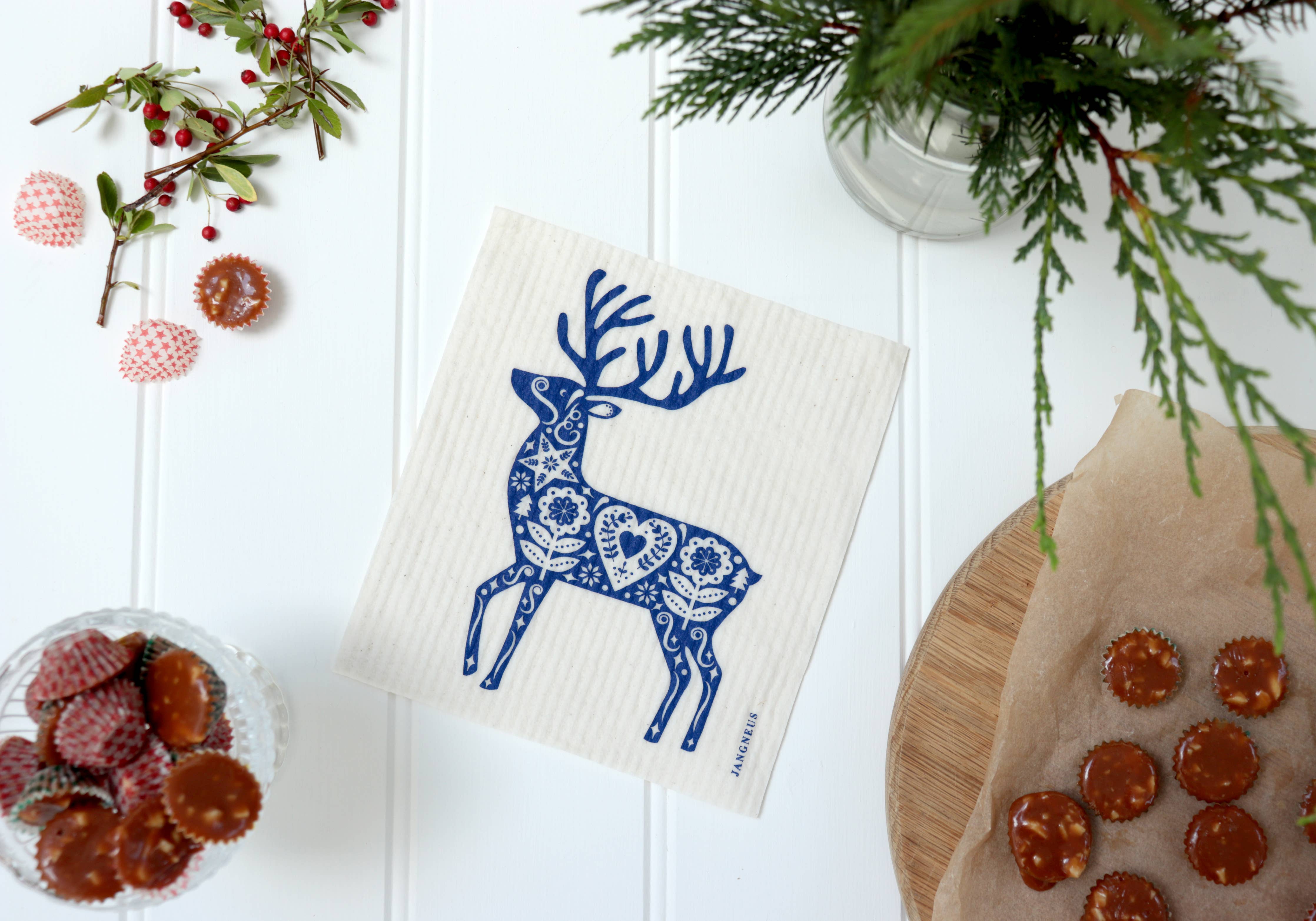 Swedish Dishcloth - Blue - Reindeer
